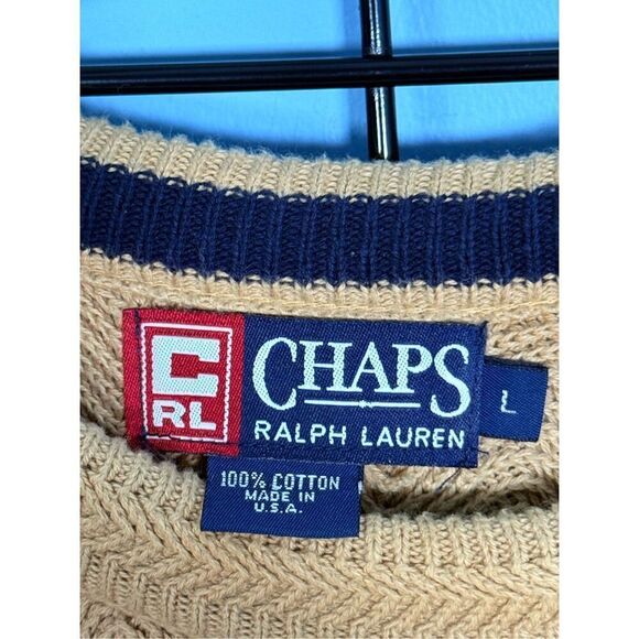 Vintage Chaps Ralph Lauren Sweater Mens L Beige Knit Eclectic Grandpa Fisherman - Picture 4 of 8